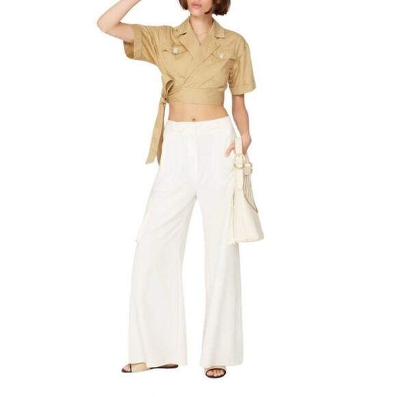 EUC! DEREK LAM Collective Cropped S/S Wrap Jacket Khaki Cotton Utility 42 S - Picture 2 of 12